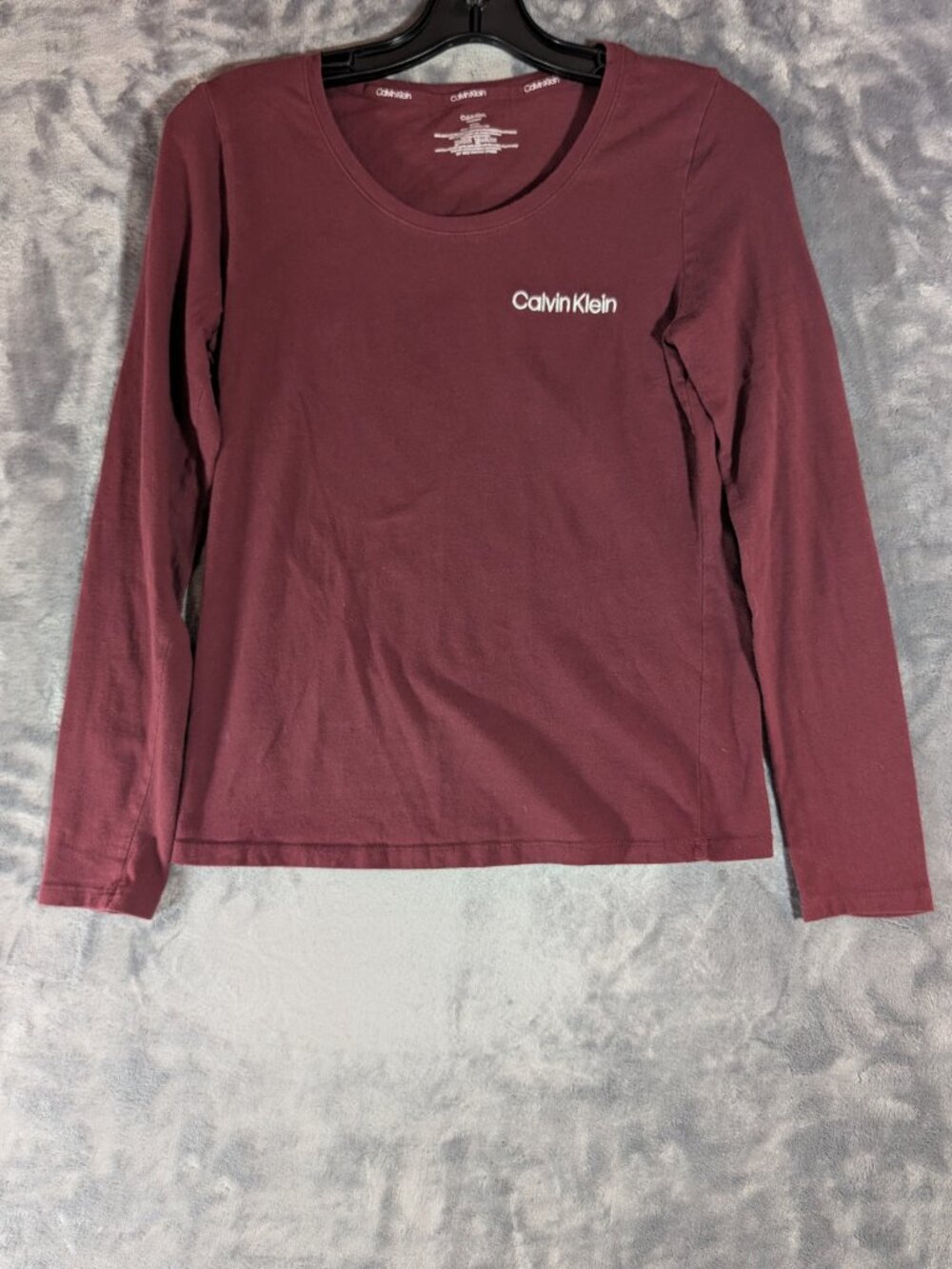 Calvin Klein Womens Small Burgundy Cotton Stretch Long Sleeve Sleep T-Shirt Top